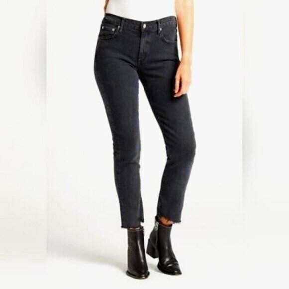 Agolde Raw Hem Black Straight Jeans Size 27 New - Picture 1 of 12